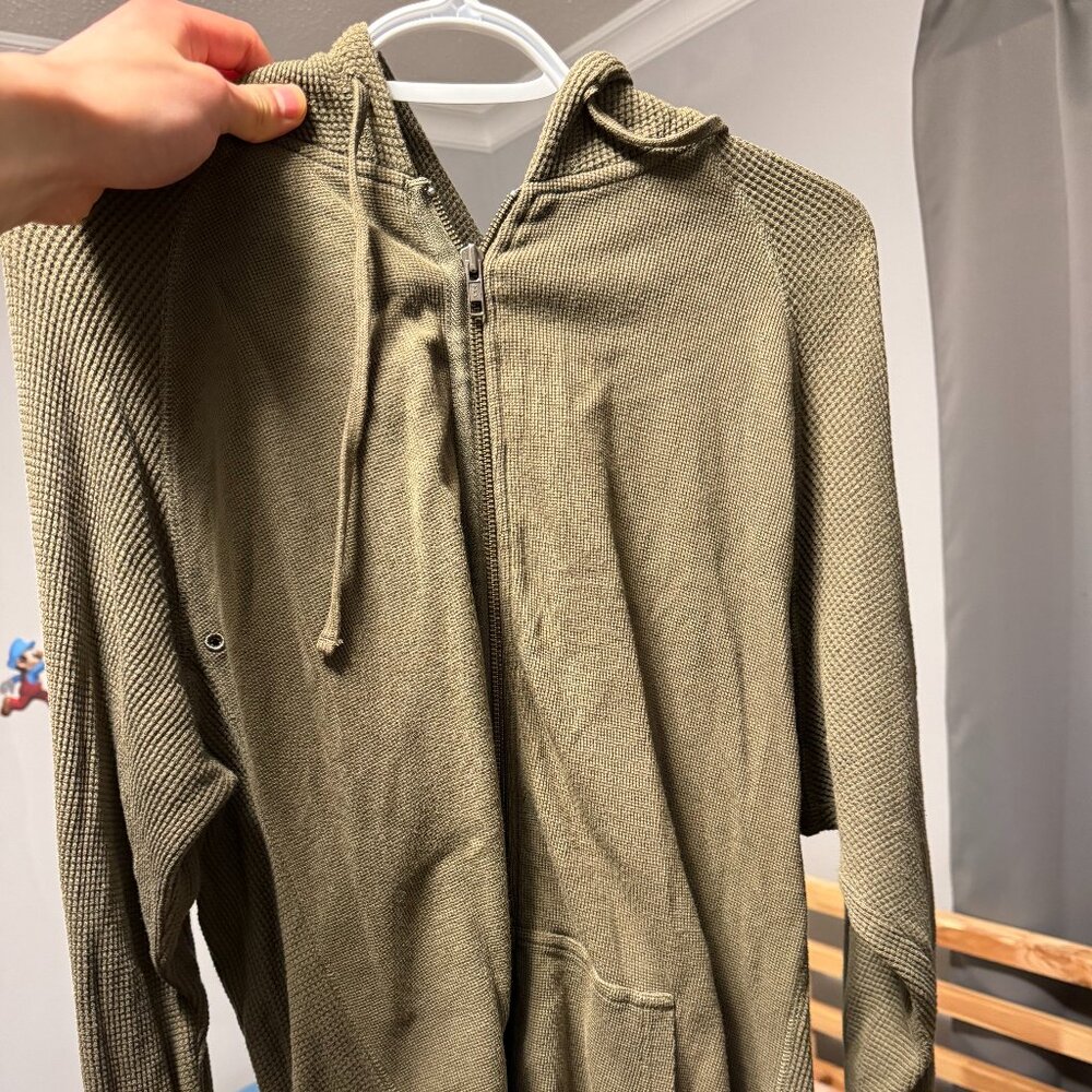 Stüssy Waffle Knit Zip Hoodie Olive Green XL Rare Thermal Knit